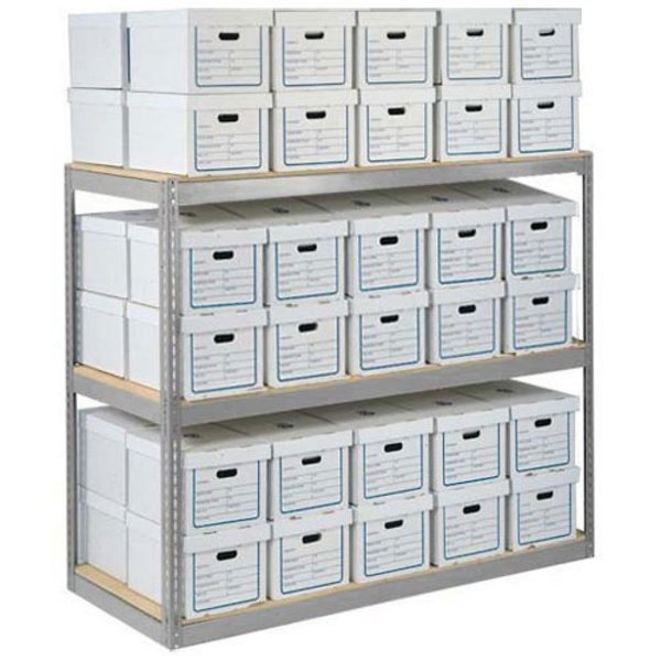 Global Industrial Record Storage Rack With 18 Boxes, 42W x 15D x 60H, Gray 130098